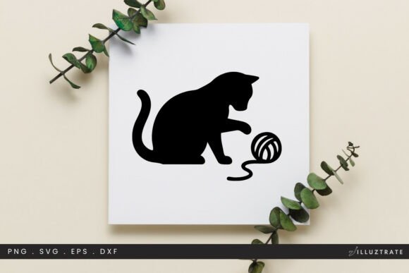 Cat Playing Yarn SVG Clipart: Graphics for Crafts & Local Branding