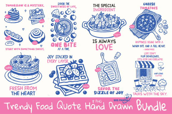Trendy Food Quote Hand Drawn Bundle: Graphics for Crafts & Local Brands